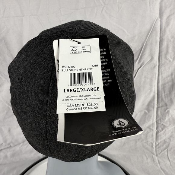 Volcom Hat Cap Fitted Mens Large XL Black Full Stone Heather Athletic Flexfit - Picture 5 of 10